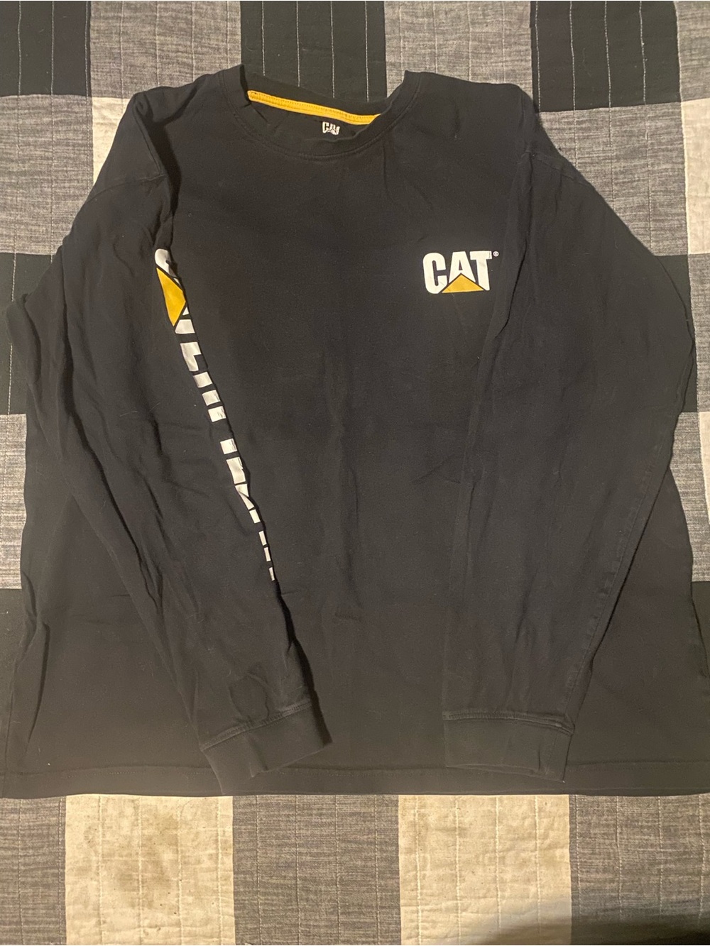 Caterpillar Black Long-Sleeve Tee with Yellow Logo